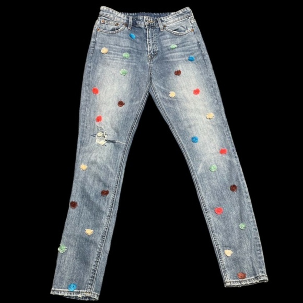 Lucky Brand Women’s Bridgette Skinny Jeans 4/27 Distressed with Pom Poms